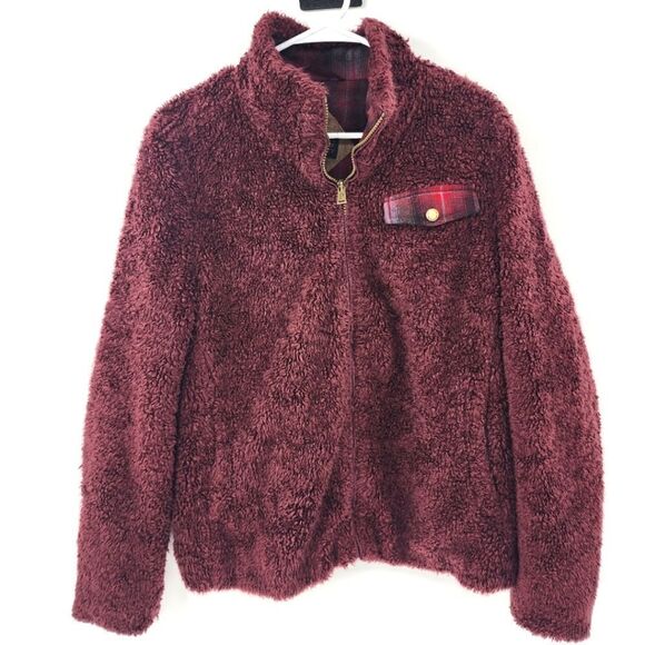 Pendleton sherpa fleece full zip sweatshirt jacket maroon large red soft - Picture 1 of 4